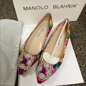 NIB Manolo Blahnik Hangisi Flats Pink Multi 36.5